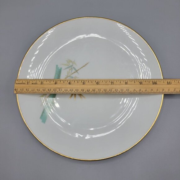 Vtg Noritake Japan Oriental Bamboo Design Dinner Plates Set Of 2 Gold Trim 10.5" - Picture 9 of 10